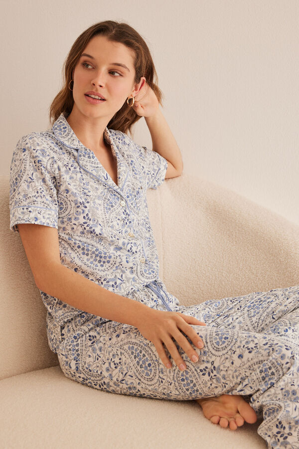 Womensecret Pyjama Hemdlook 100 % Baumwolle Paisley Weiß