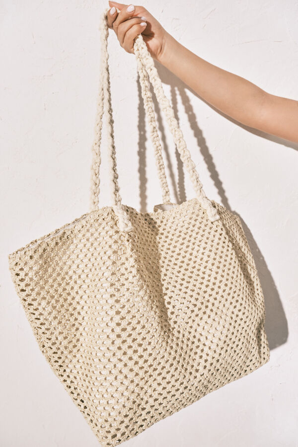 Women'secret Rafia beach shopper bag nude