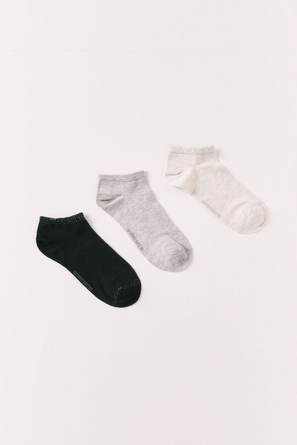 Women'secret Lot de 3 chaussettes courtes en lurex grises gris