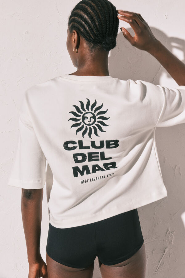 Women'secret T-shirt imprim&eacute; "Club del Mar" en molleton blanc beige