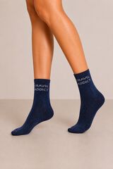 Pieces Lurex print socks bleu