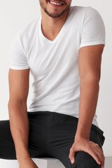 Cotonella Men's short sleeve thermal T-shirt with a V-neck white