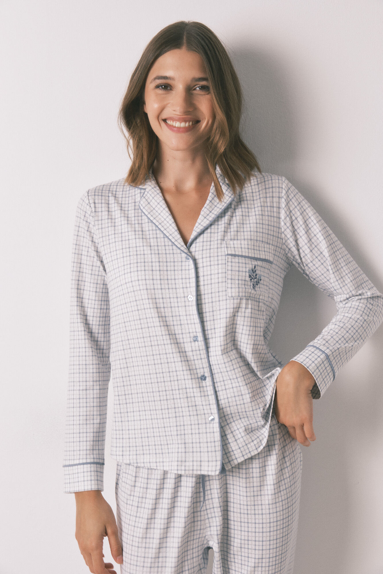 Women'secret Long checkered classic pyjamas with a shiny effect  