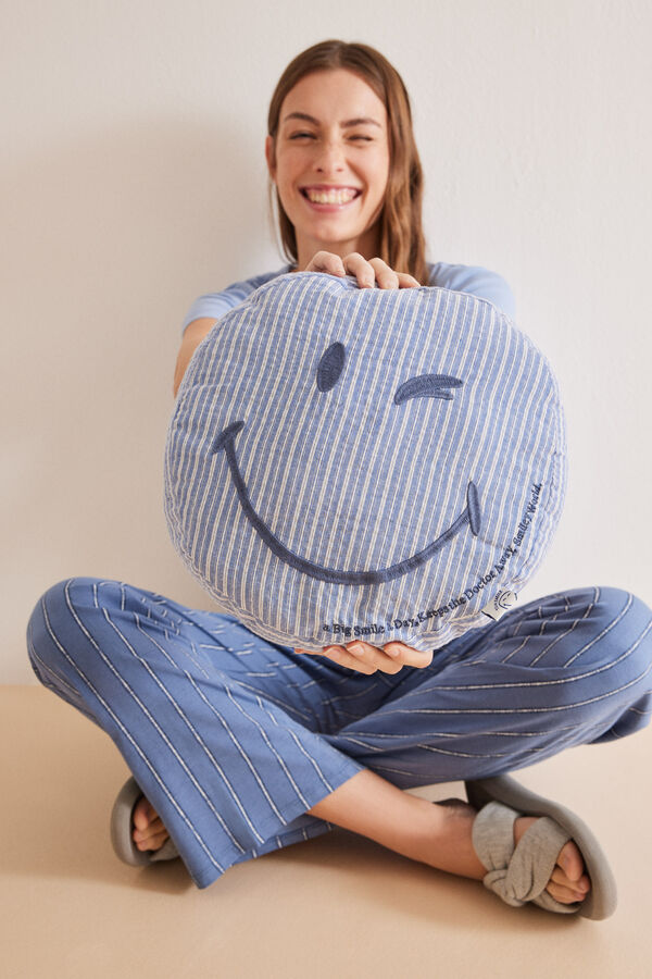 Womensecret SmileyWorld ®-mintás, kerek pamutpárna kék