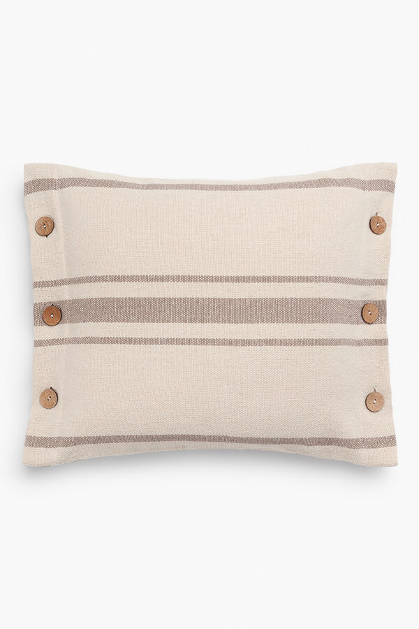 Calma House Funda de coj&iacute;n cuadrada a rayas beige con botones Sorento amarillo