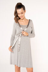 Ohma! Nursing nightgown with satin belt grey