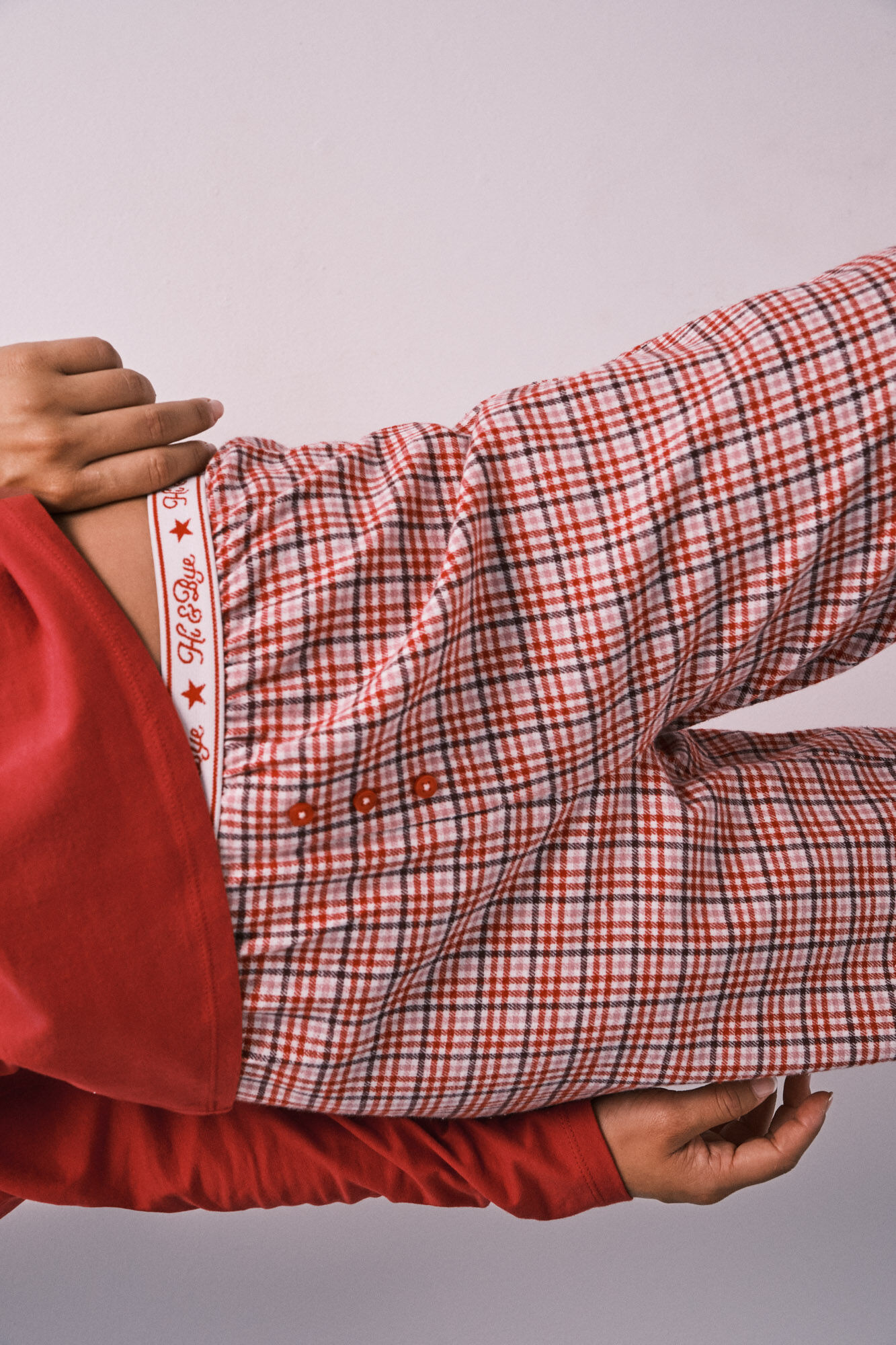 HI&BYE Red cotton plaid long pyjamas