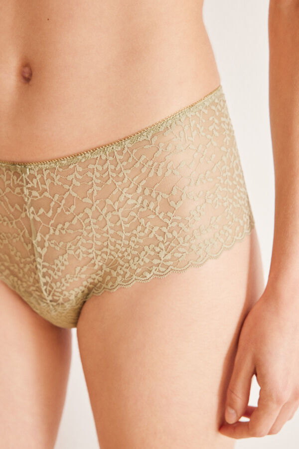 Womensecret Light khaki lace wide side Brazilian panty beige