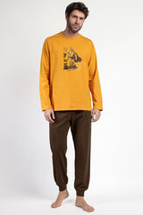 Admas Pijama largo Mandalorian 100% algod&oacute;n para hombre amarillo