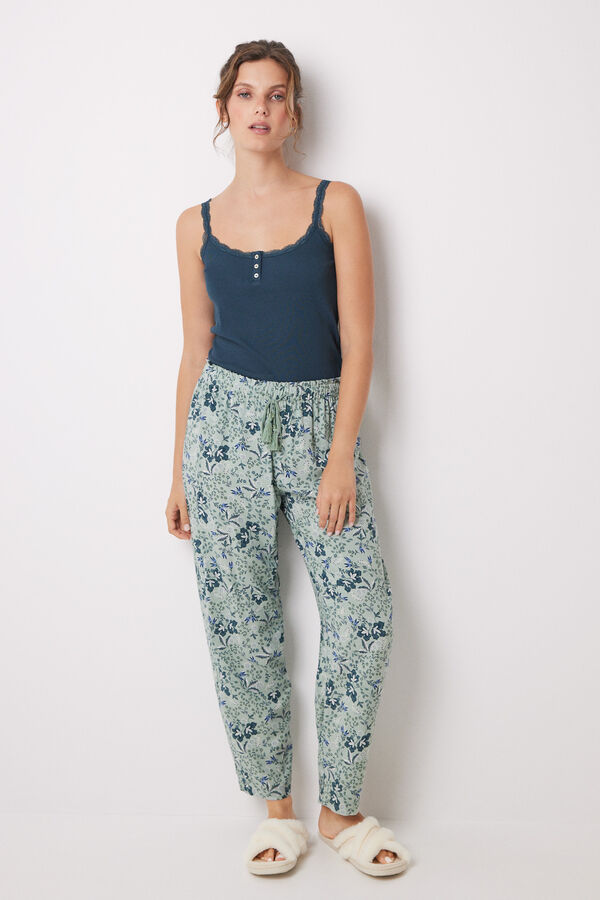 Womensecret Pantalon carotte en viscose imprimé fleurs vert