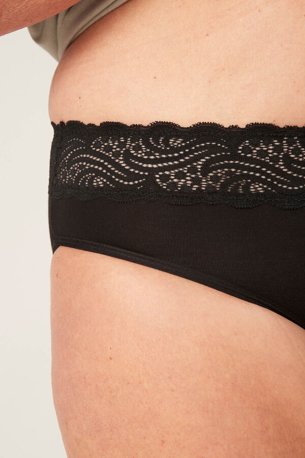 Womensecret Classic black bamboo lace high waist period panties – light to moderate absorption noir