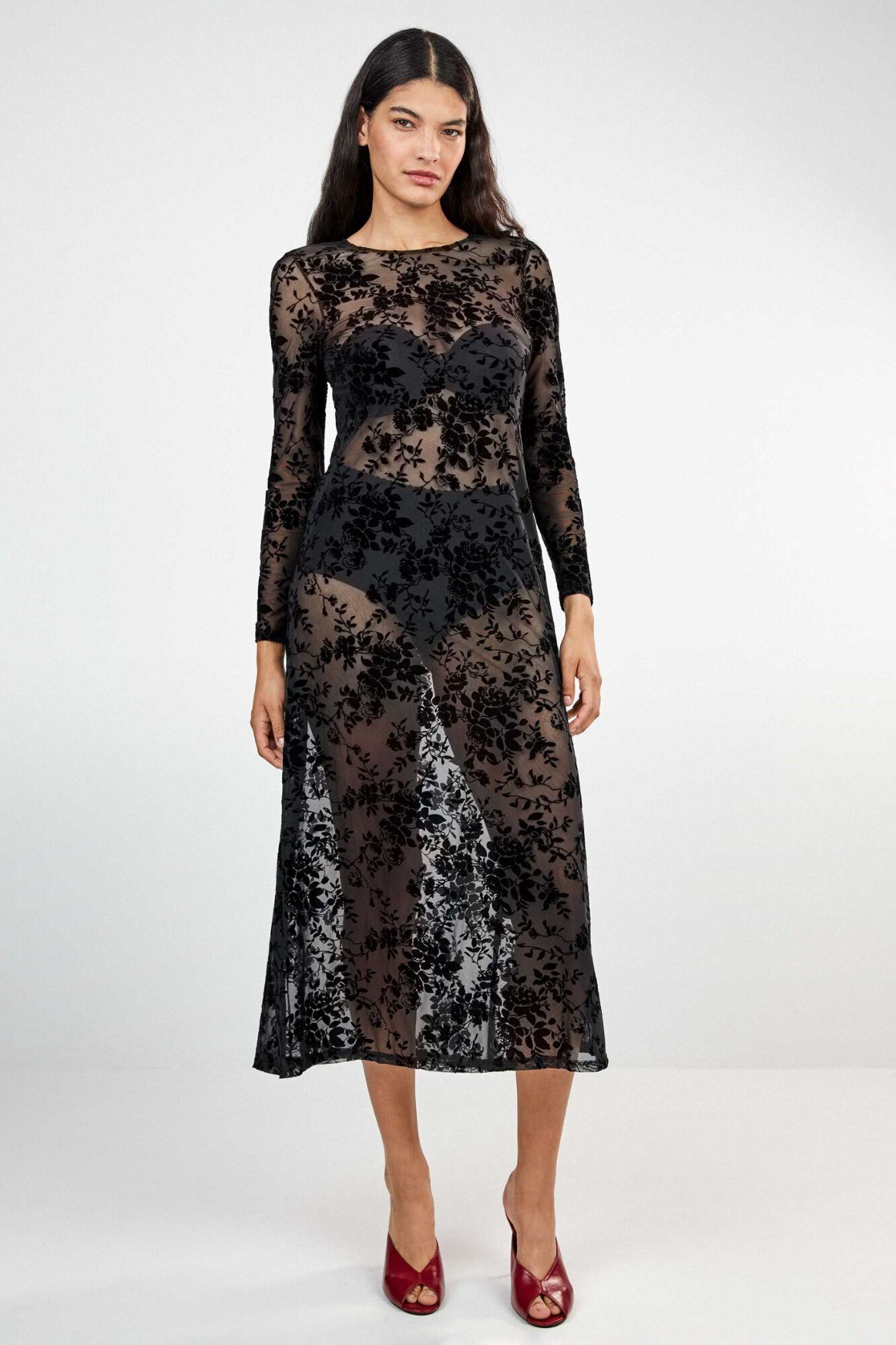 Gisela Floral flocked velvet long dress