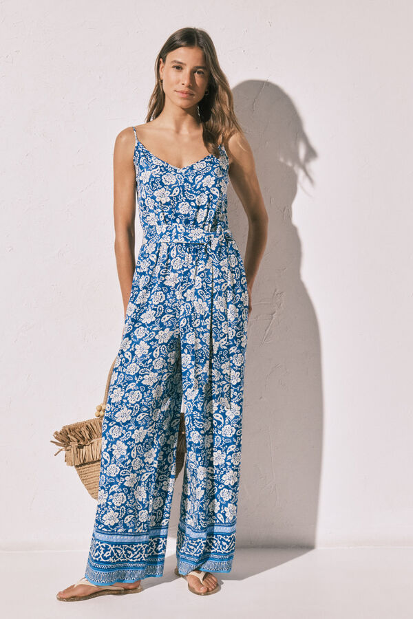 Women'secret Boho print long strap jumpsuit blue