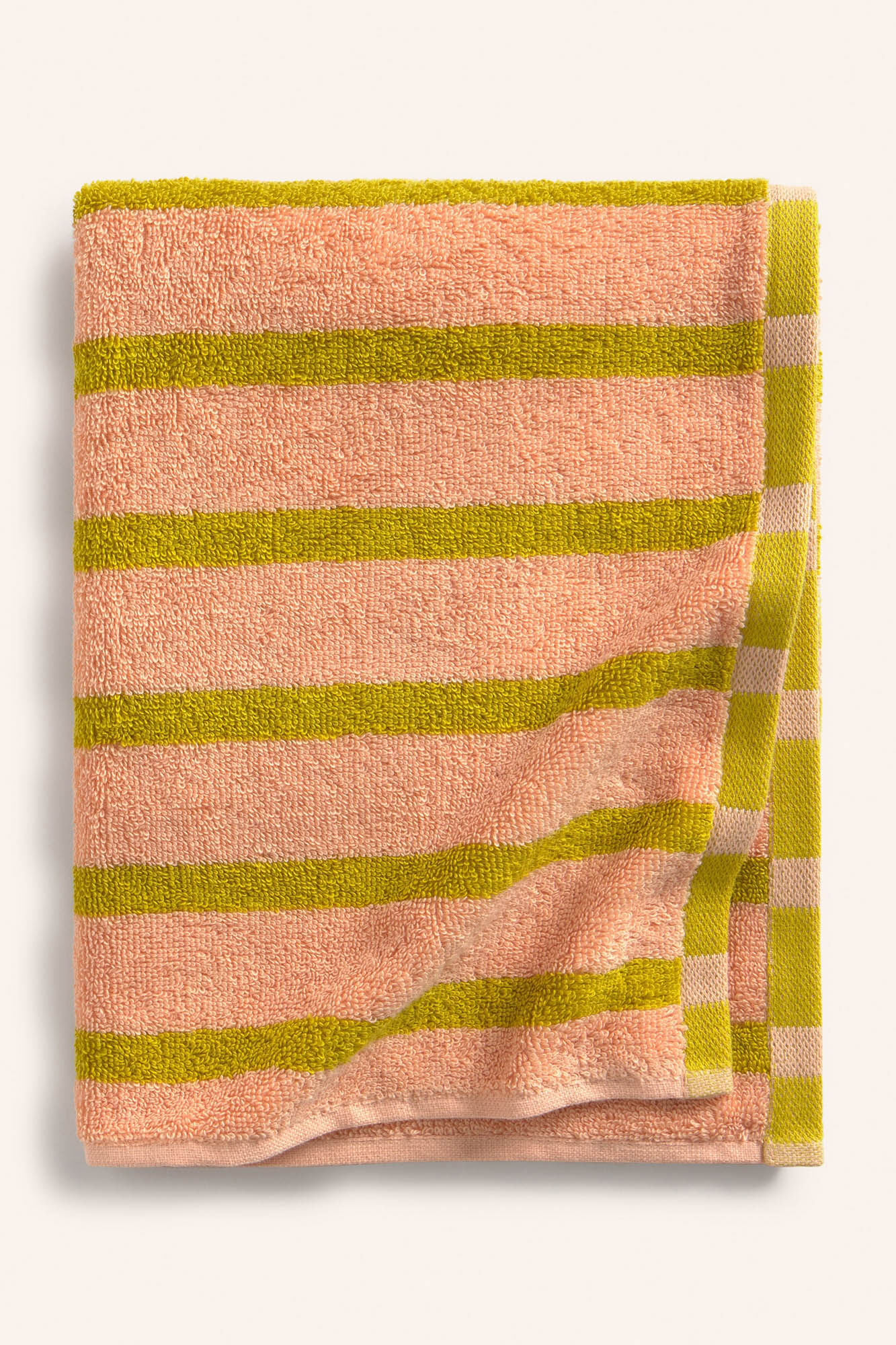 Calma House Rosa gestreiftes Frottee-Badetuch aus Baumwolle SATURNO