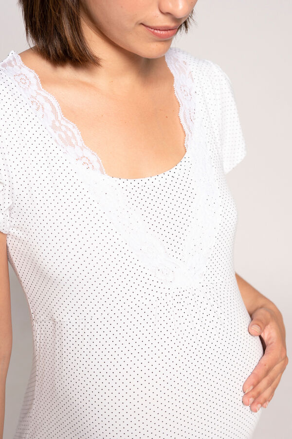 Womensecret Kurzärmeliges Still-Nachthemd mit Tupfen Weiß