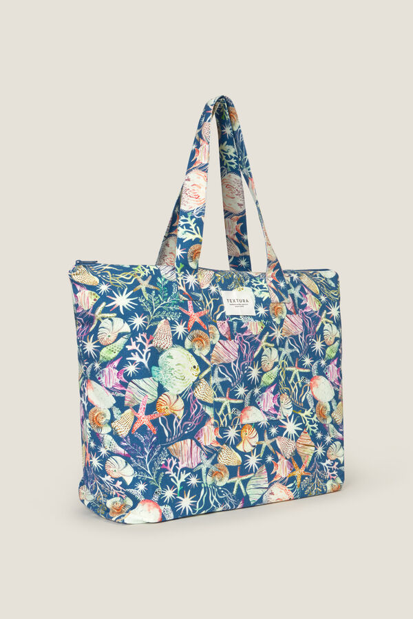 Textura Bestickte Tasche aus laminierter Baumwolle Blau