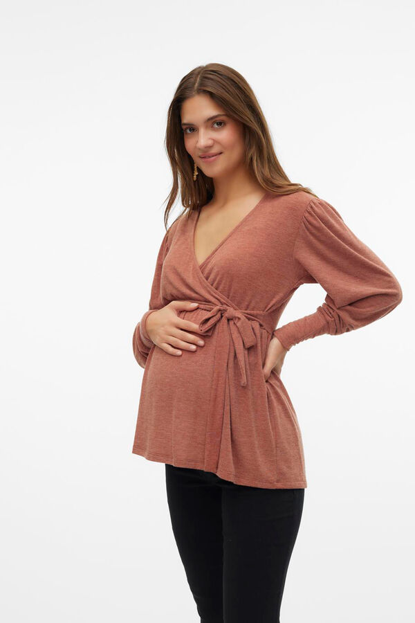 Mamalicious Top de punto escote cruzado maternity y lactancia  marr&oacute;n