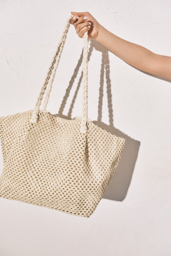 Women'secret Rafia beach shopper bag nude