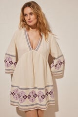 Womensecret Short embroidered dress in 100% cotton beige