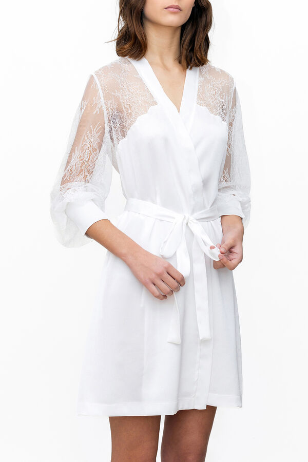 Womensecret Women's short robe in white crêpe bézs