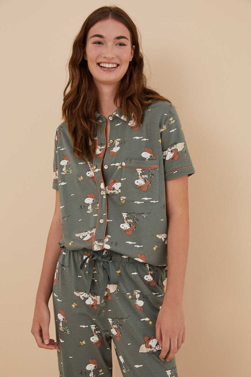 Womensecret Green classic short sleeve capri Snoopy pyjamas in 100% cotton green