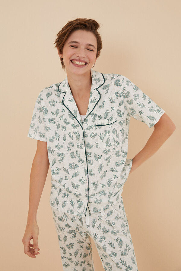 Womensecret Classic 100% cotton leaf-print pyjamas green