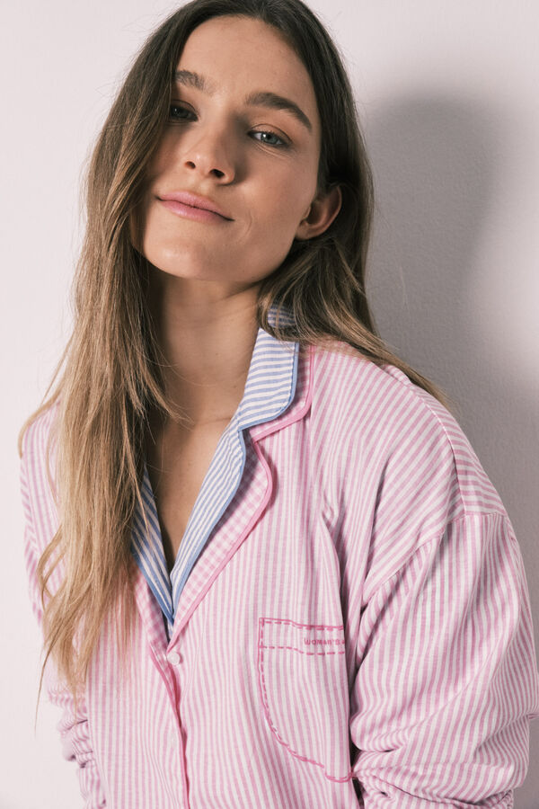 Women'secret Pink cotton striped long classic pyjamas pink