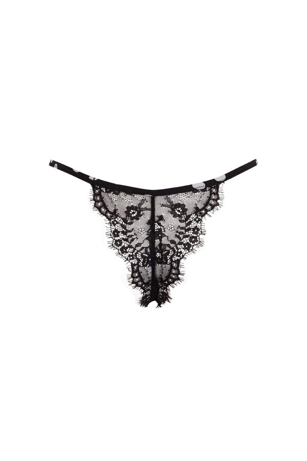 Women'secret Black polka-dots thong with lace details black