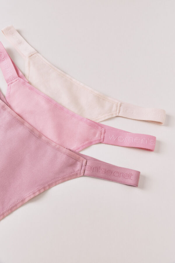 Women'secret 3 roze pamučne tanga gaćice sa logom Print