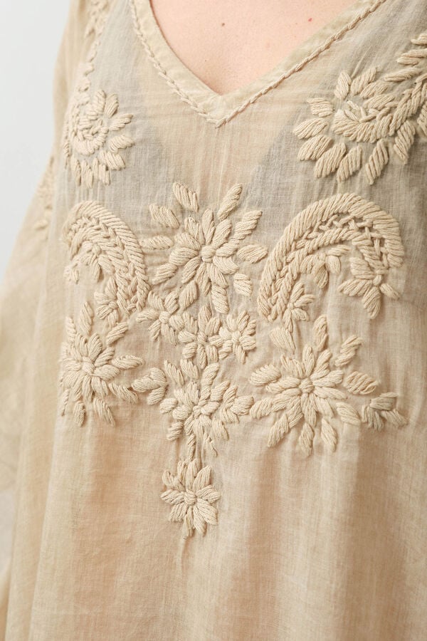 Womensecret Túnica algodón detalle bordado beige