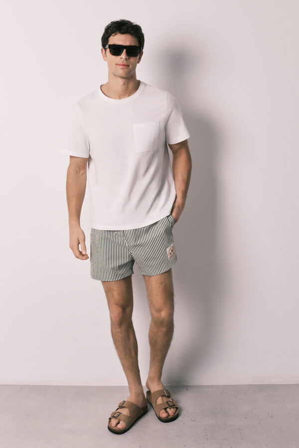 Women'secret Green striped print men's swimwear green