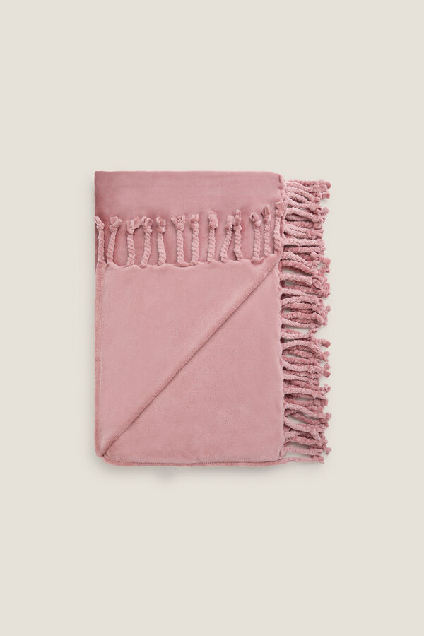Textura Fringed fleece throw blanket pink