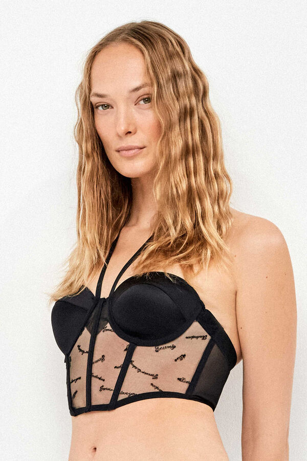 Gisela Bustier-BH aus besticktem T&uuml;ll und Satin Schwarz