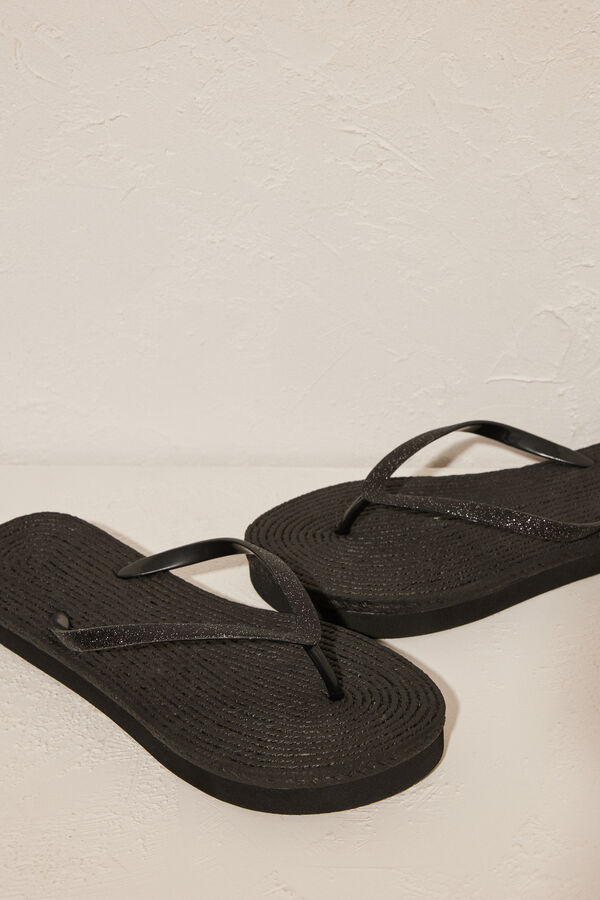 Womensecret Women's black straw-effect sandals black