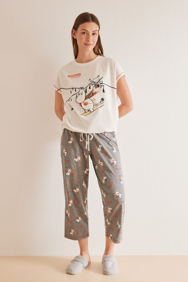 Womensecret Pyjama Capri 100 % Baumwolle Moomin Naturweiß