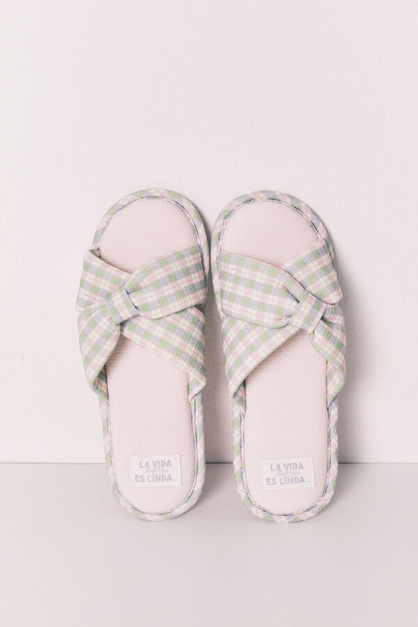 Women'secret Plaid knot slippers pink