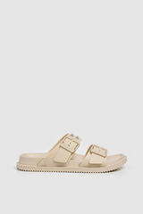 Pepe Jeans Sandalia doble tira tachas marfil