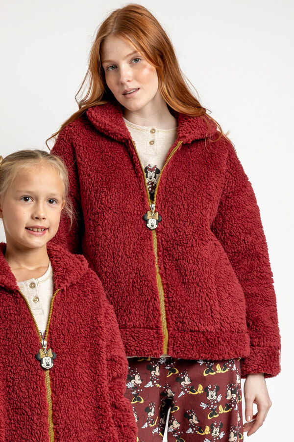 Admas Bata corta borrego Minnie Mouse para mujer burdeos