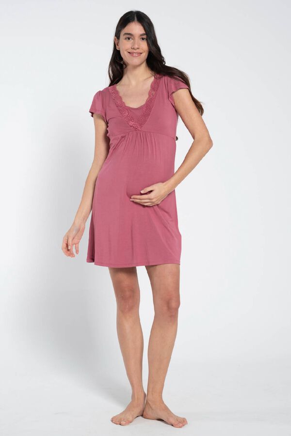 Ohma! Short-sleeved nursing nightgown with lace pink