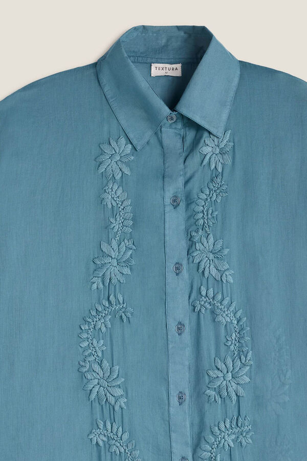 Womensecret Túnica camisa algodão bordado azul