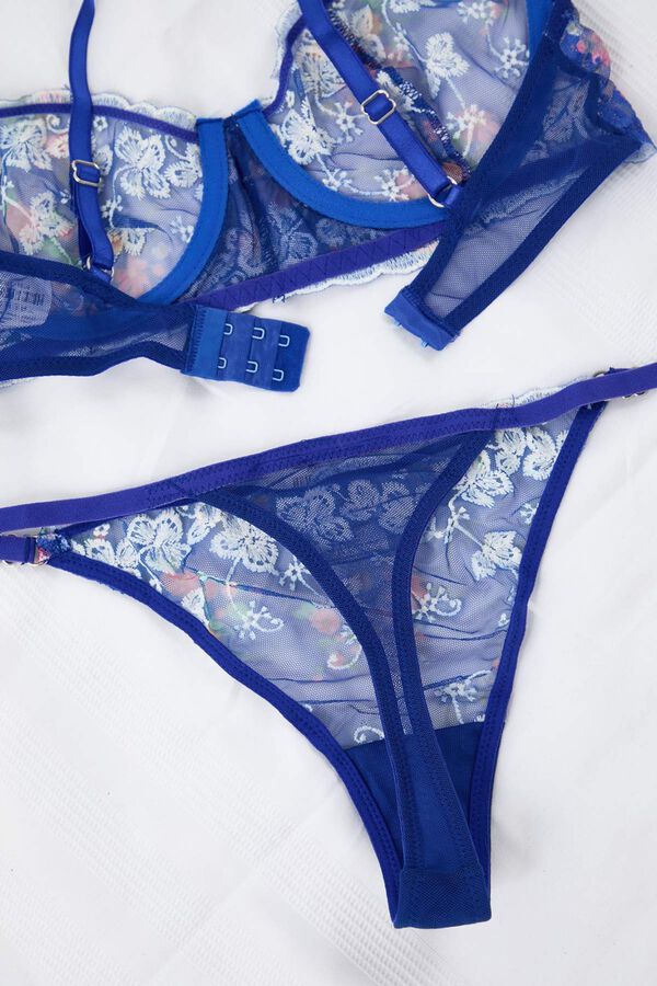Trendyol Floral tulle knit underwear set blue