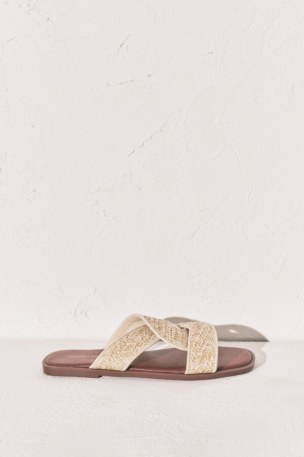 Women'secret Sandales en raphia grenat et sable imprim&eacute;