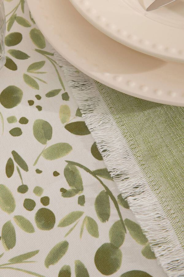 Textura Leaf print stain-resistant tablecloth 160 x 250 cm. green
