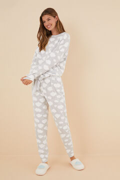 Womensecret Langer Pyjama 100 % Baumwolle Wolken Grau Grau