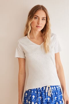 Womensecret Ribbed grey short-sleeved T-shirt  grey