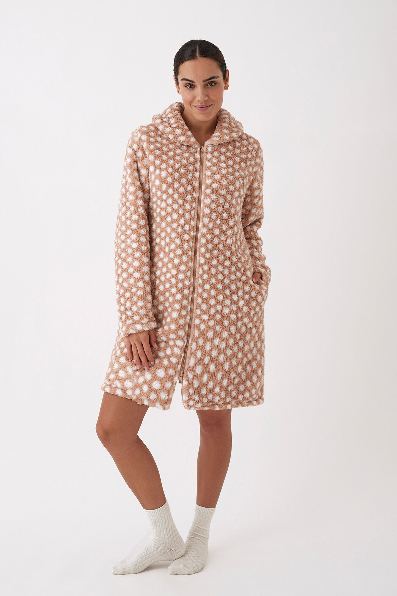 Promise Bata midi doble borrego de lunares