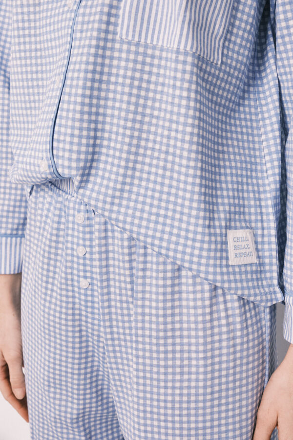 Women'secret Blue cotton classic long gingham print pyjamas blue