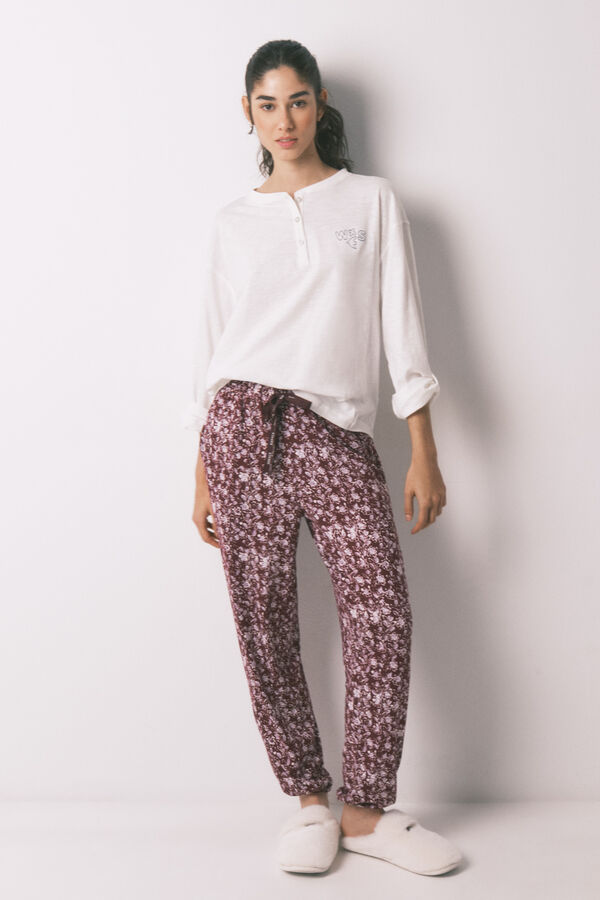 Women'secret White 100% cotton long sleeve T-shirt beige