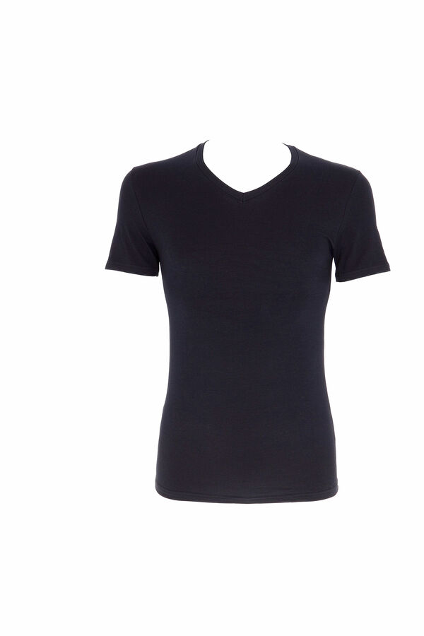 Womensecret Men's thermal short-sleeved V-neck T-shirt Crna