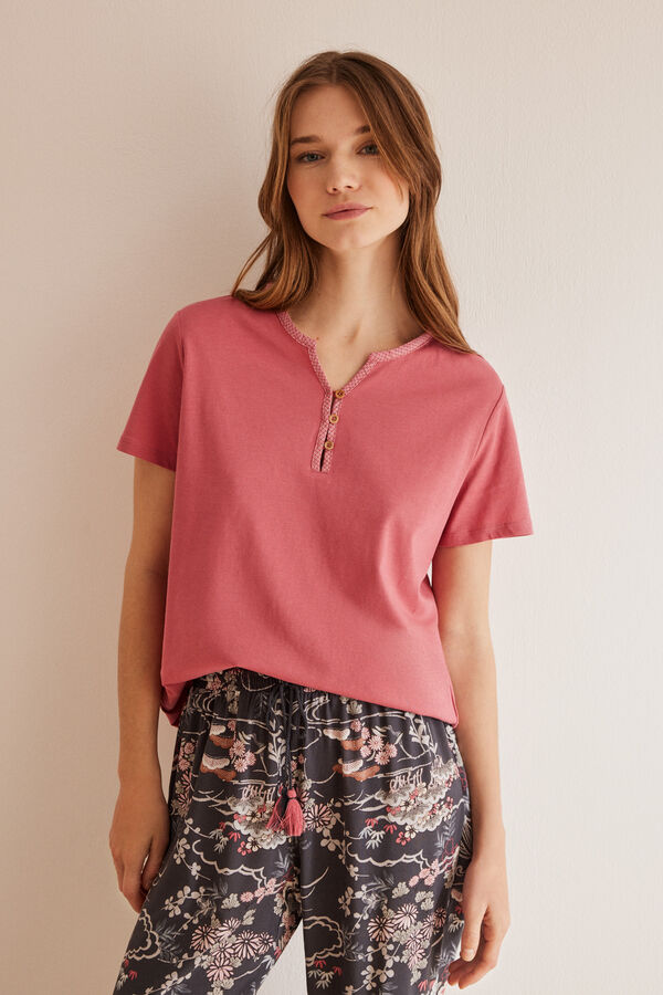 Womensecret T-shirt 100 % coton manches courtes rose rose